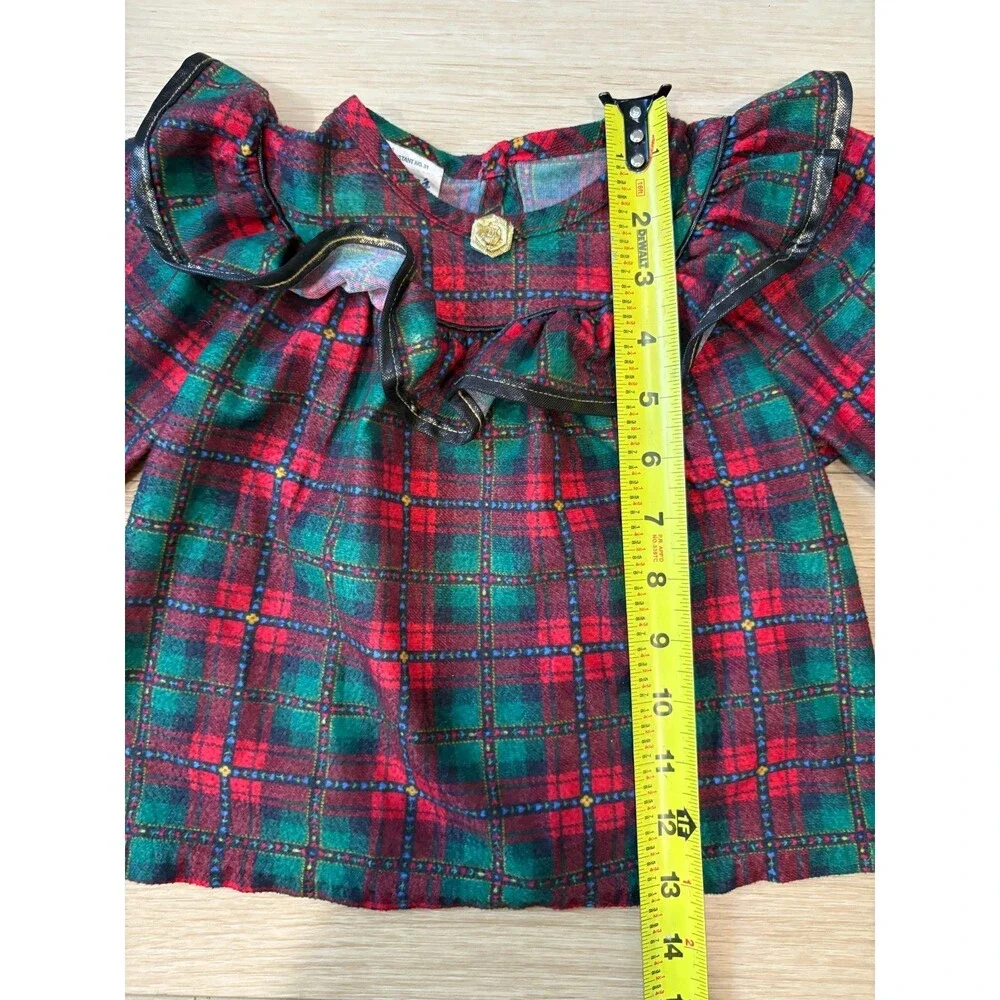 VINTAGE Jackie's Girls 3T Plaid Ruffle Top Pants Set Christmas Tartan Made in US - Picture 5 of 14